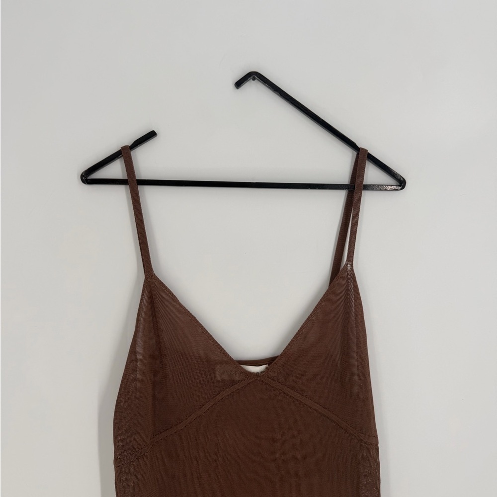 Asta Resort Delilah Semi Sheer Dainty Slip Mini Dress In Chocolate